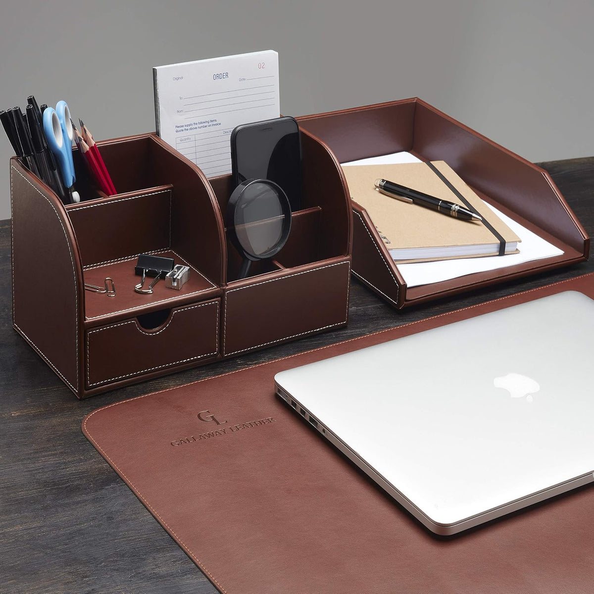 Gallaway Leather Letter Desk Organizer - Premium PU Leather Perfect for Offic...