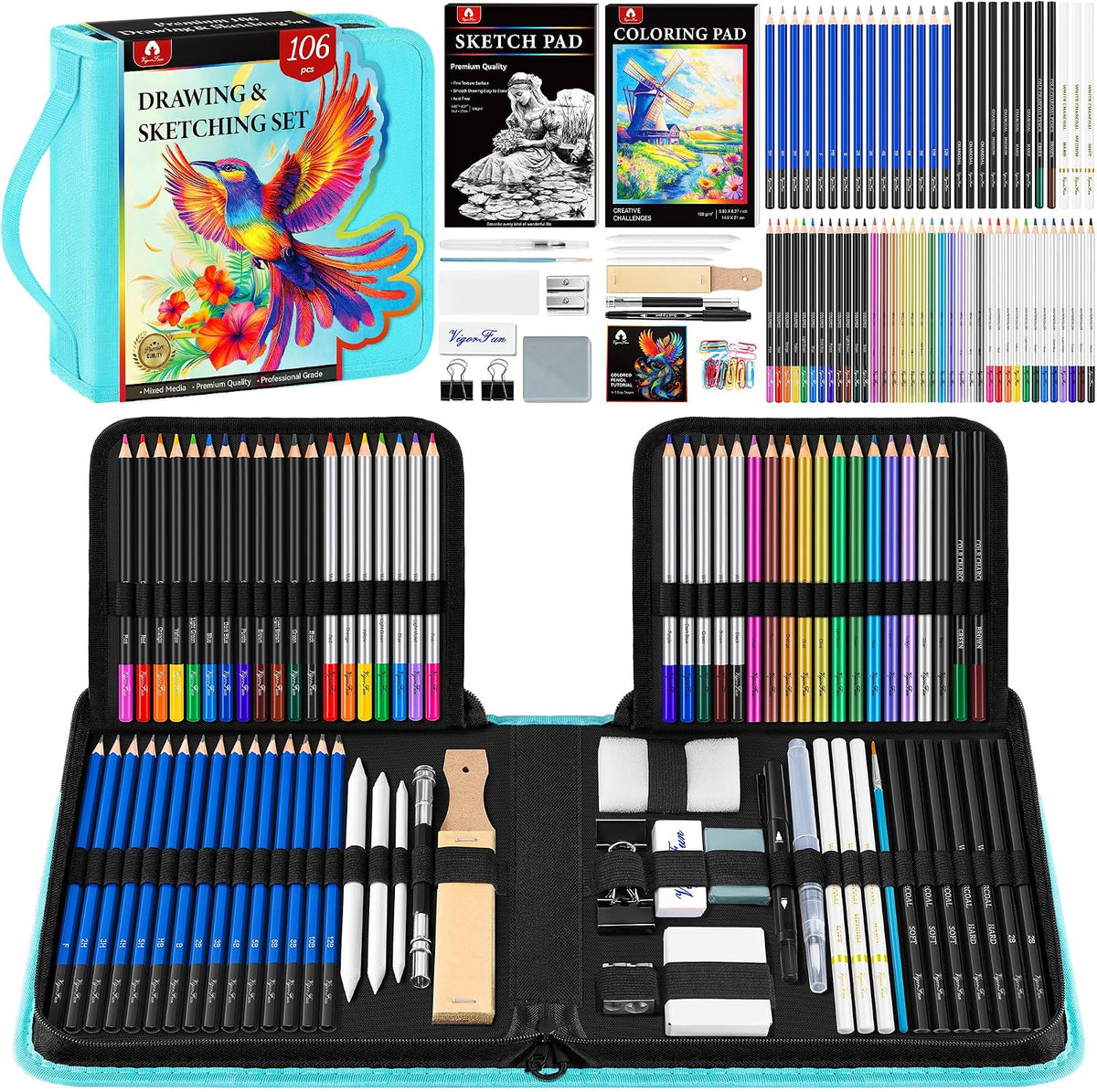 art supplies sketching kit, pro drawing pencils art, main product view