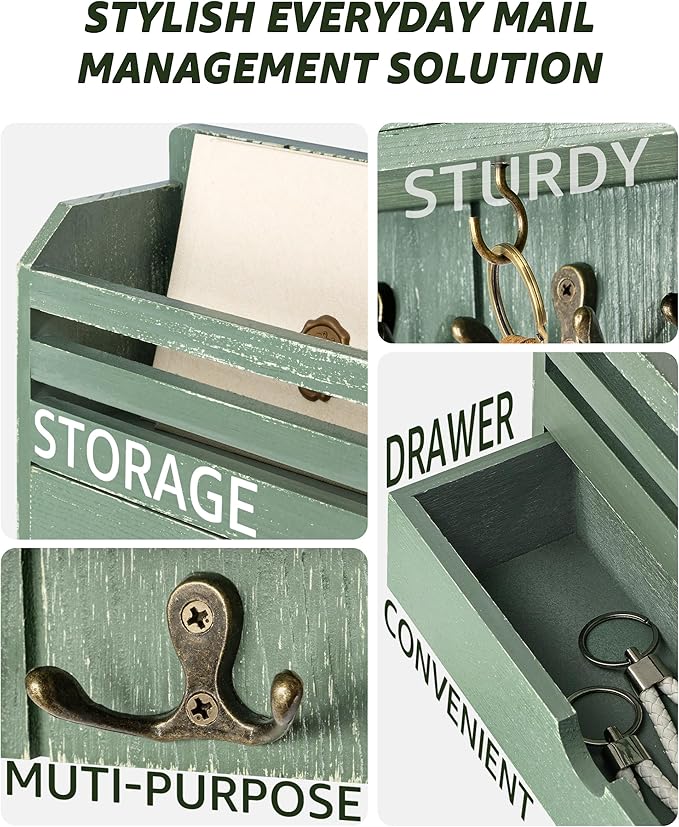 Rebee Vision Pine Wood Mail and Key Organizer - Image 5