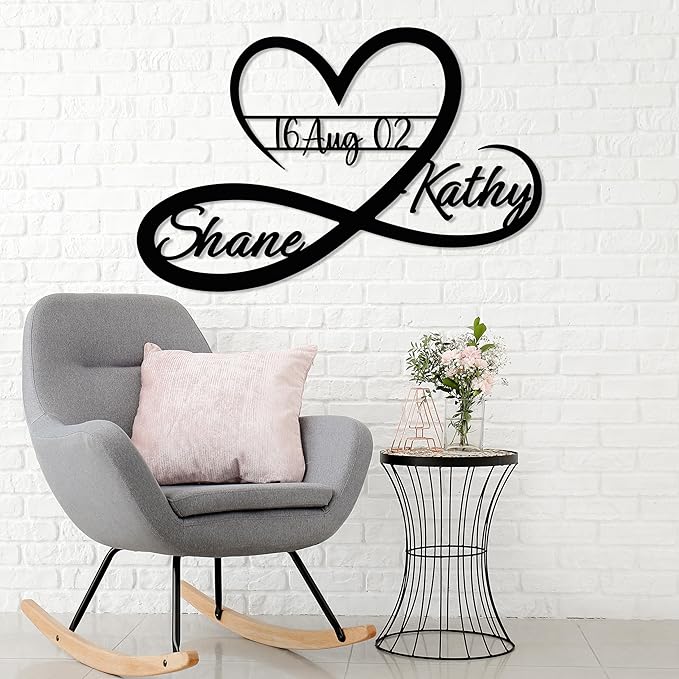 Personalized Valentines Metal Wall Sign, Custom Infinity Heart Love Couple Name - Image 9