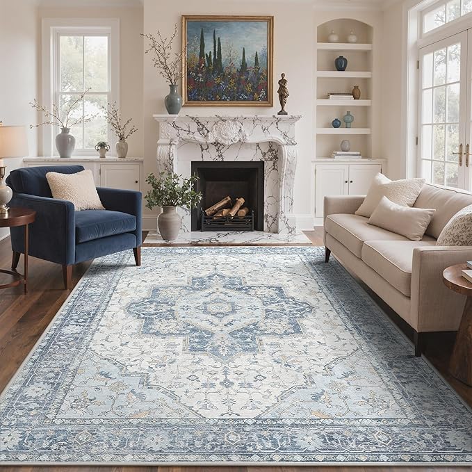 GENIMO 8x10 Area Rugs for Living Room, Machine Washable Non Slip Vintage Rugs by GENIMO