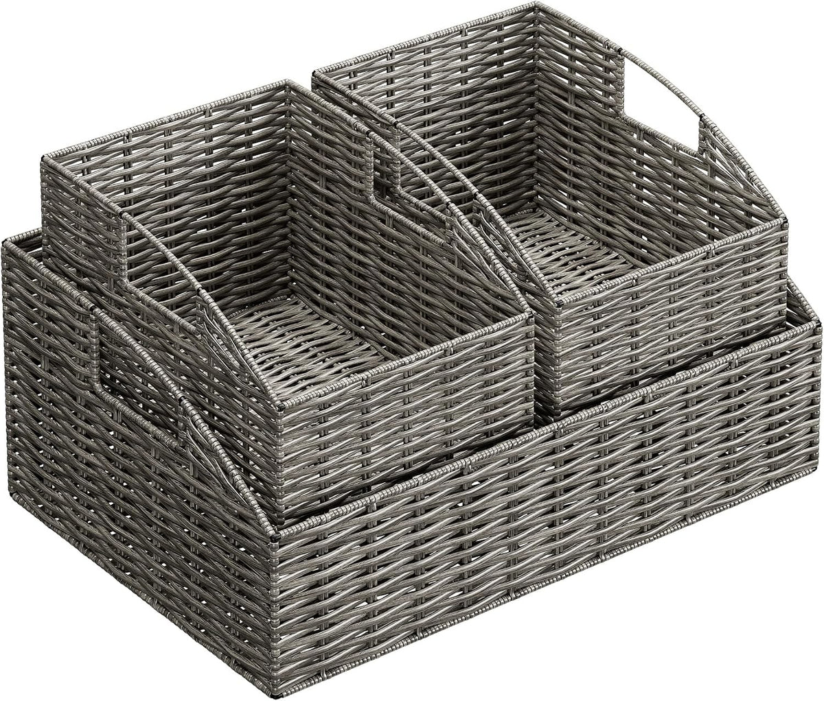 Pantry Baskets Organization, Wicker Storage Bin Shelf Grey