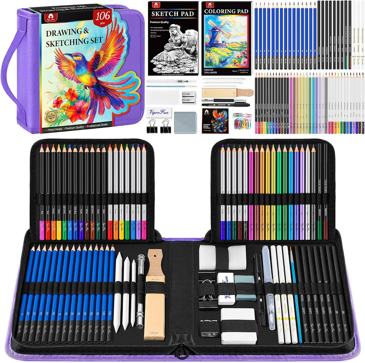 art supplies sketching kit, pro drawing pencils art, main product view