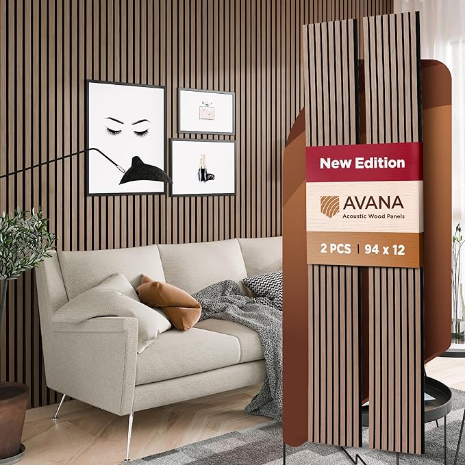 Avana Acoustic Wood Wall Panels – 94.4 x 12.6 Inch Smoke Walnut Acoustic Panels by AvanaHome