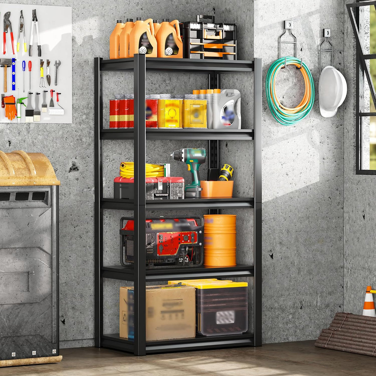 hzdbhd 58.7" h garage shelving unit, 5-tier metal shown in use