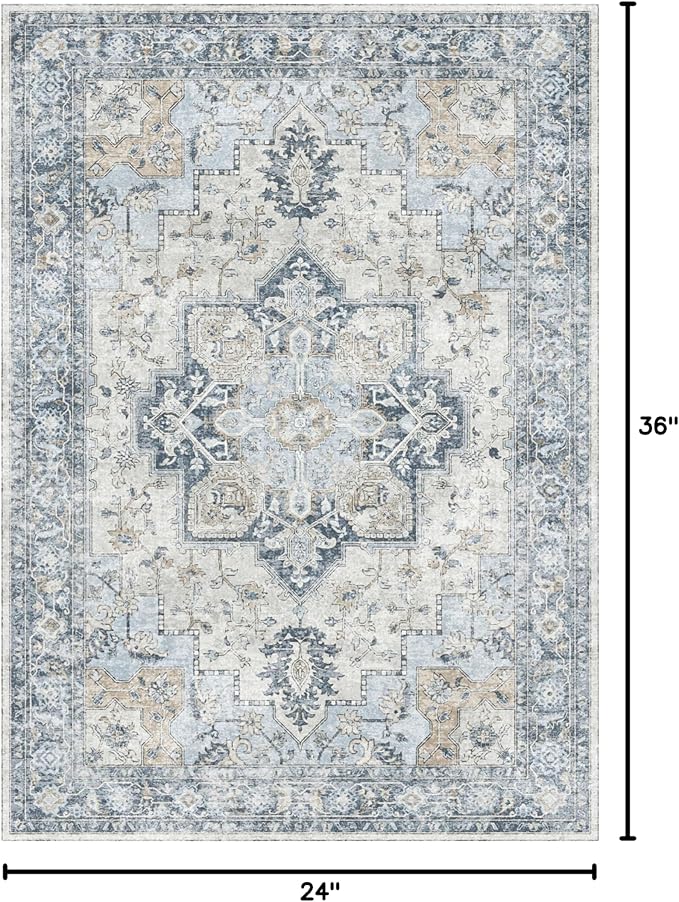 GENIMO Area Rug 2x3 Doormat, Machine Washable Low Pile Vintage Rugs, Small - Image 2