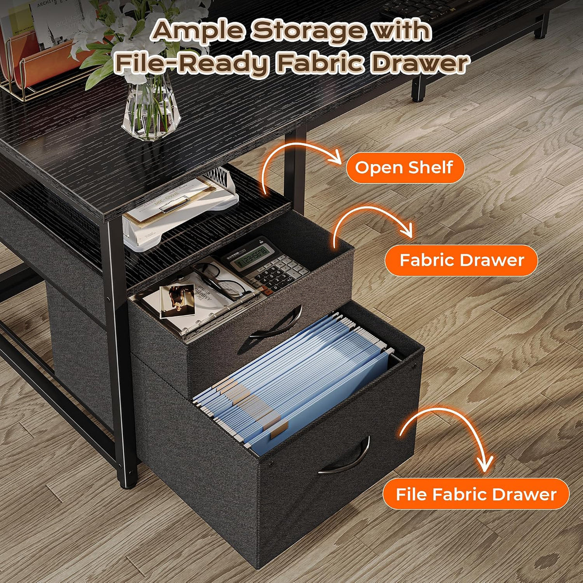 PRAISUN 63 Inch L Shaped Desk with Power Outlets and USB-C Port, Computer Cor...