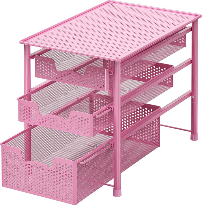 Simple Houseware Stackable 3 Tier Sliding Basket Organizer Drawer, Pink