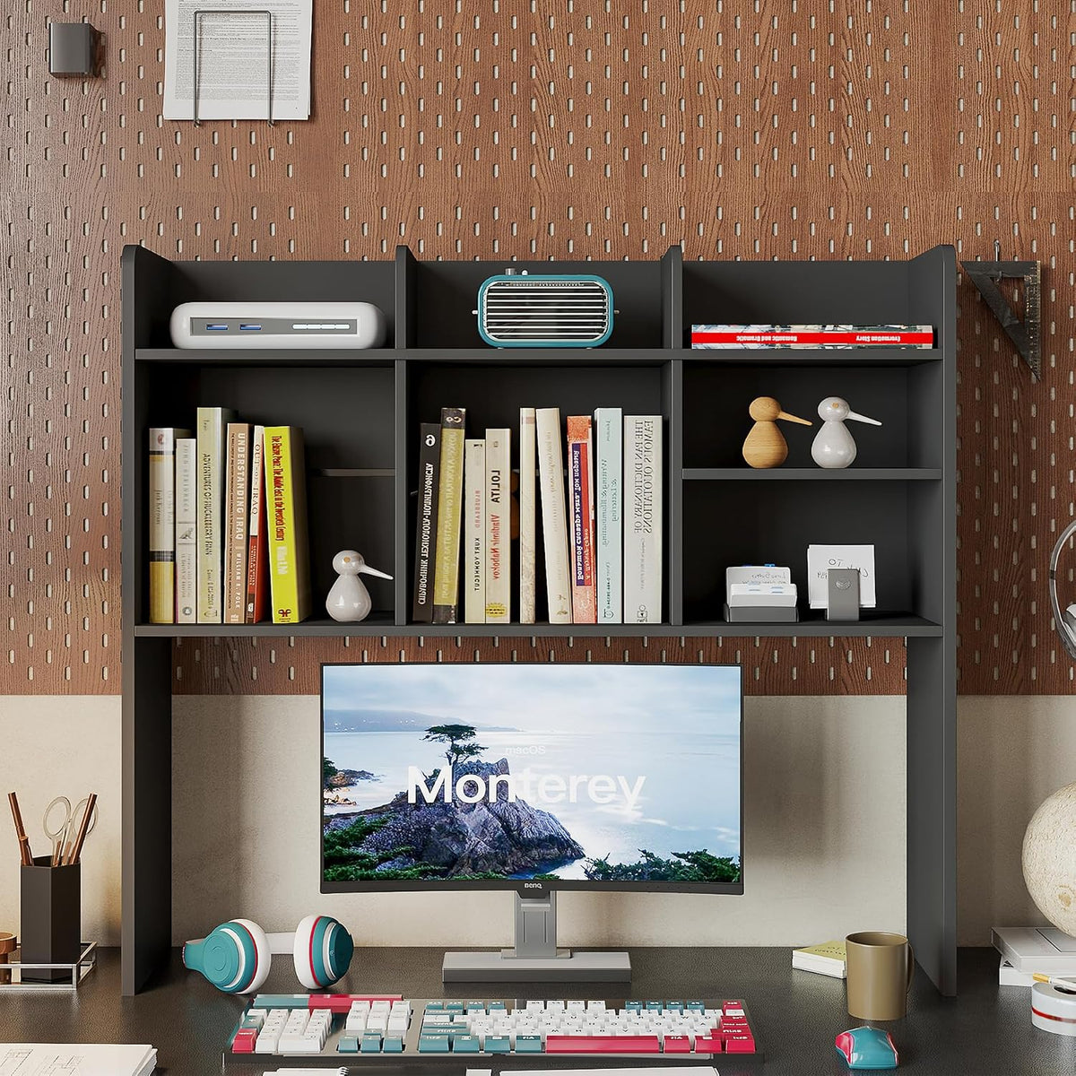 ChooChoo Desk Hutch Dorm, Desktop Bookshelf with 7 Shelves
