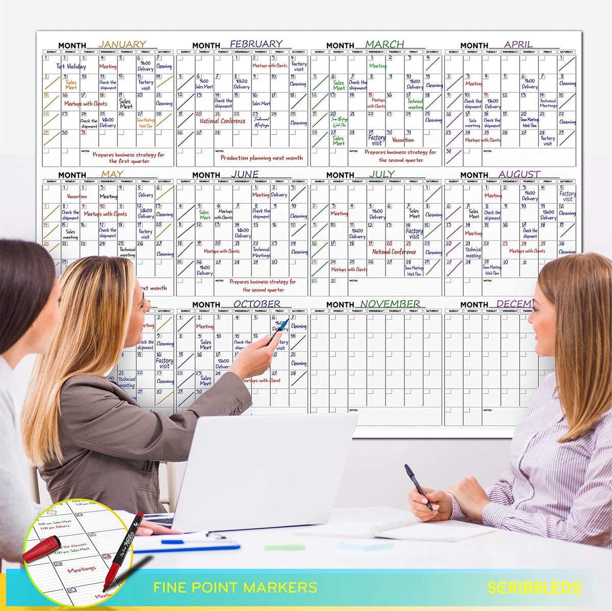 Large 36"x48" White Board Calendar for Wall 12 Month Planner Board ...