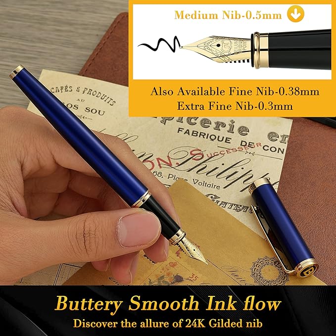 BEILUNER Blue Fountain Pen, Stunning Luxury Pens - Image 4