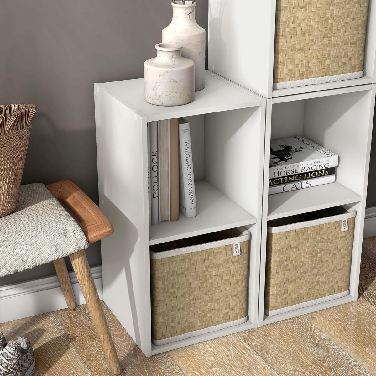 Homes: Inside + Out Apexa 2-Cube Storage Organizer Shelves, Stackable Wood Bo...