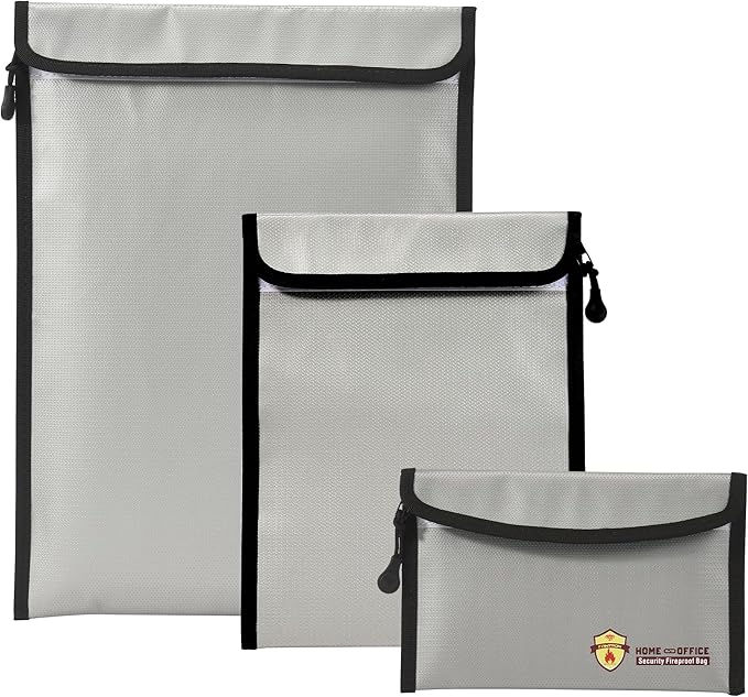3 Pcs Fireproof Waterproof Document Bag, Fire and Water Resistant Safe Zipper by Unknown