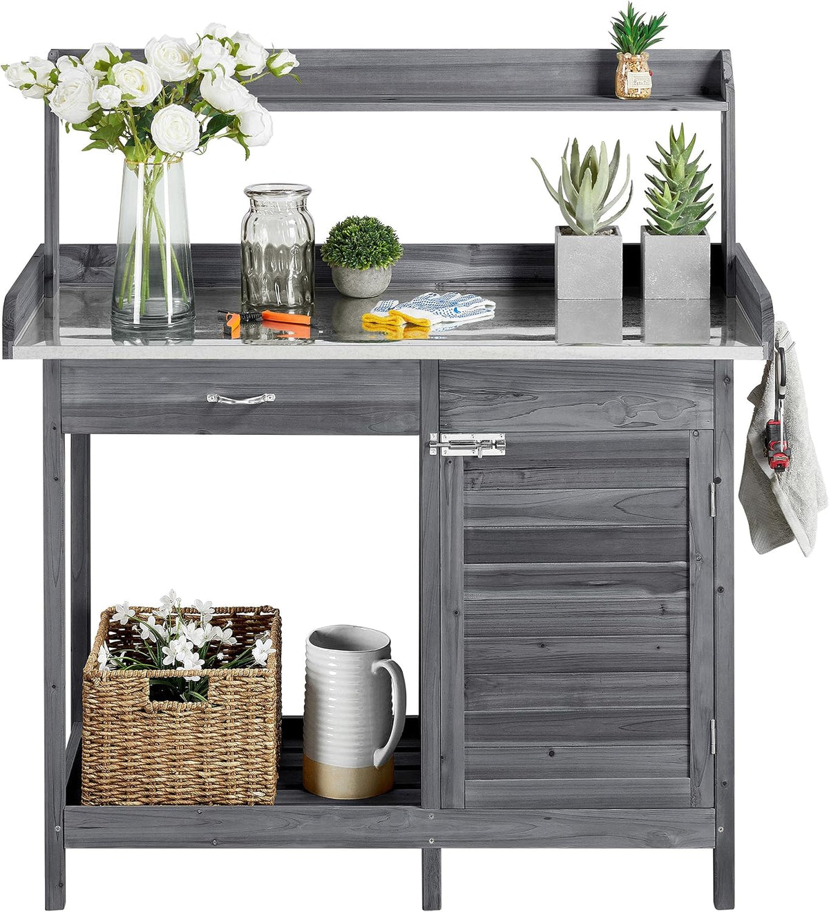 Yaheetech Potting Bench Outdoor Potting Table with Storage,Gray