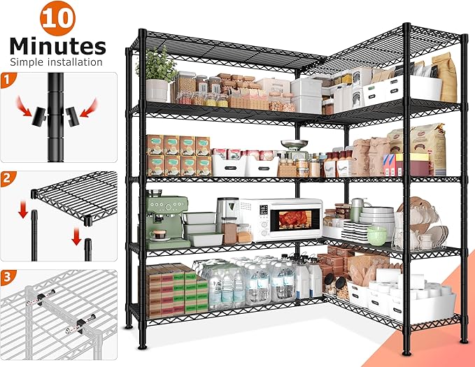 REIBII 1600LBS Storage Shelves 69.8''W Metal Shelving 5 Tier Wire Shelving Unit - Image 8