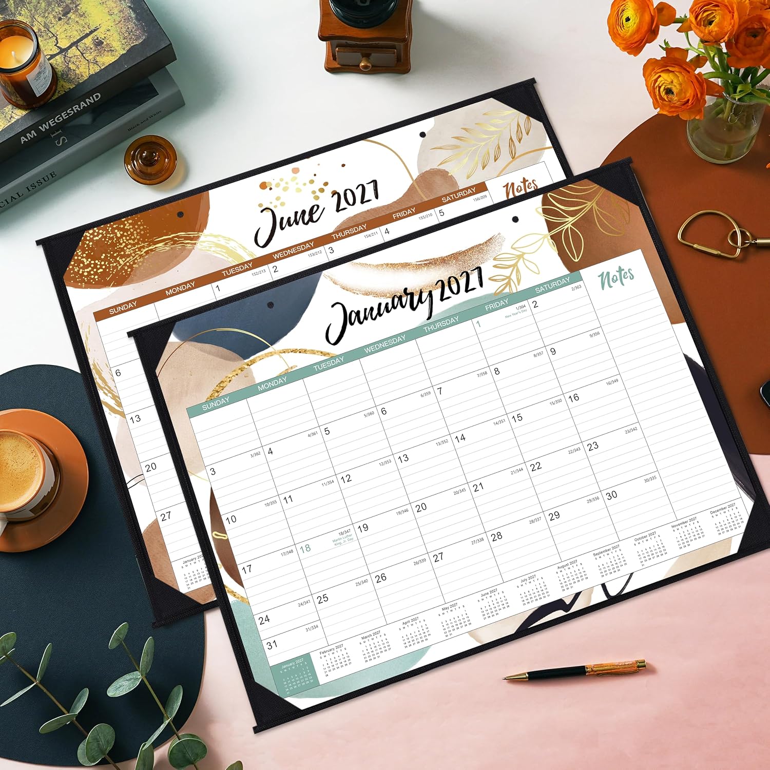 2027 Desk Calendar - Desk Calendar 2027 Large 22x17, Jan. 2027 - Dec. 2027 | Large 2027 Desktop Calendar 22'' x 17'', Corner Protectors,Large Ruled Blocks, Notes Section, for Home, Office Use