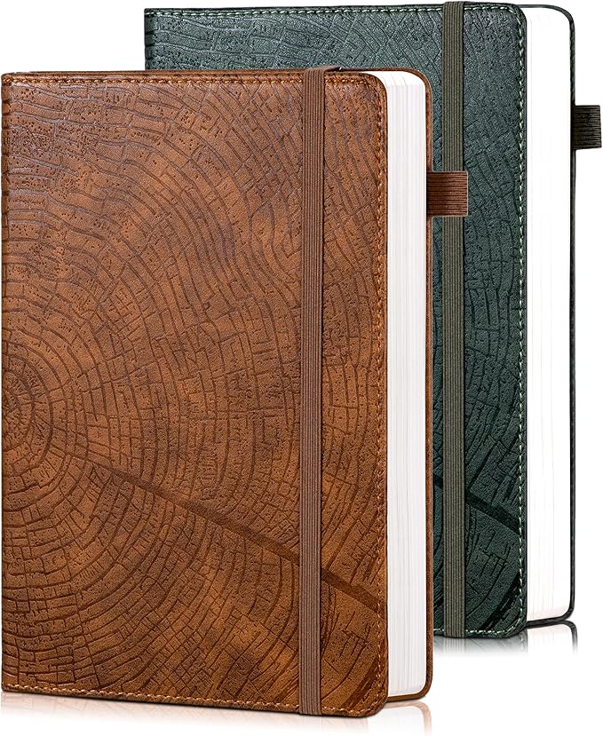 CAGIE Lined Journal for Men Women, Tree Growth Ring Leather Bound Journal by CAGIE