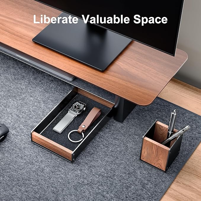 UPERGO Walnut Desk Tray with Pen Holder Set, Natural Wooden Desk Drawer - Image 2