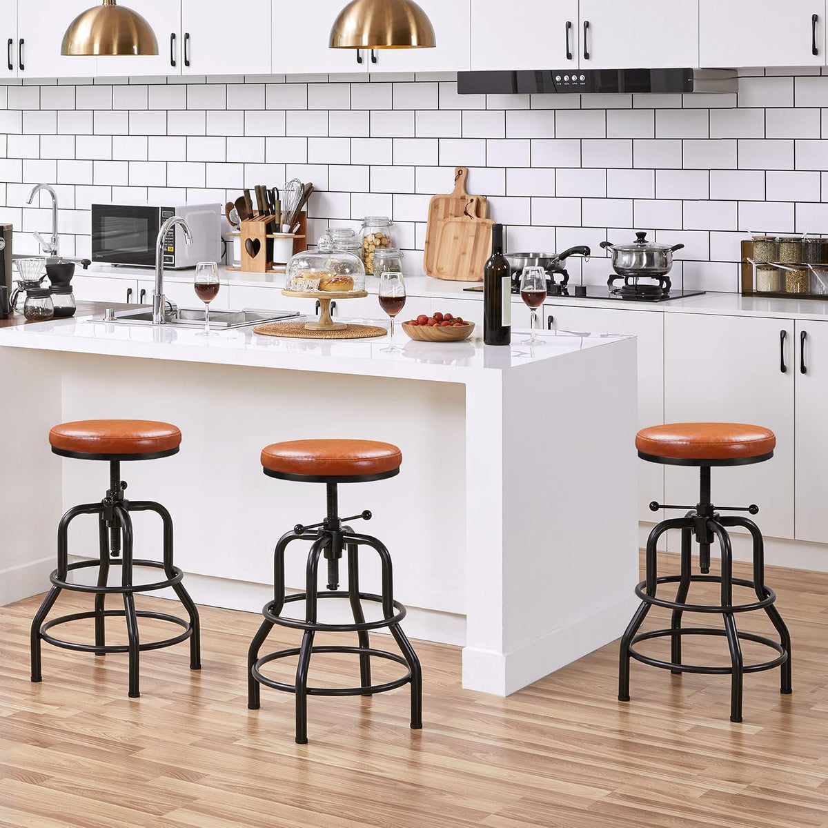 Yaheetech Adjustable Bar Stool 21.5-28" Kitchen Stool Light Brown, 4PCs