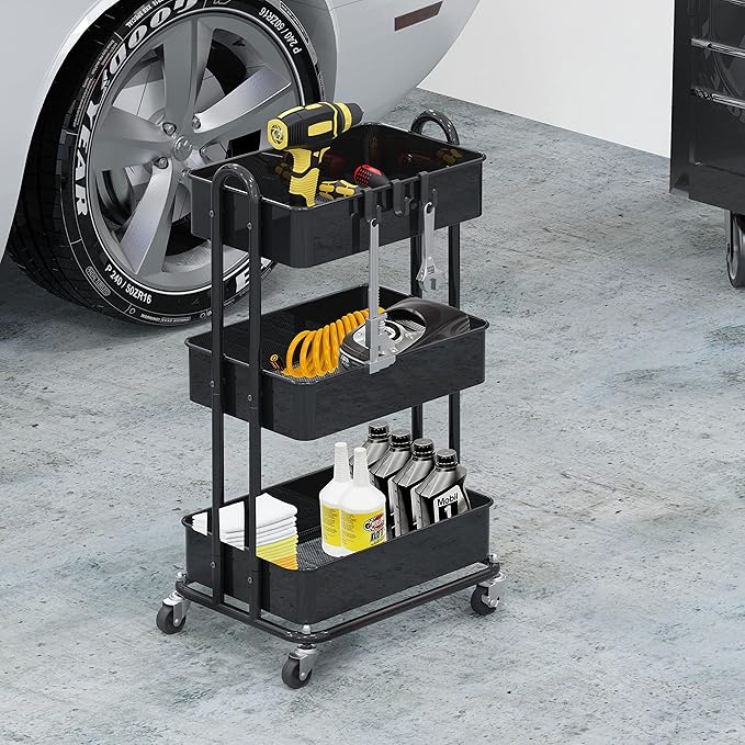 Simple Houseware 3-Tier Heavy Duty Metal Utility Rolling Cart - Image 4