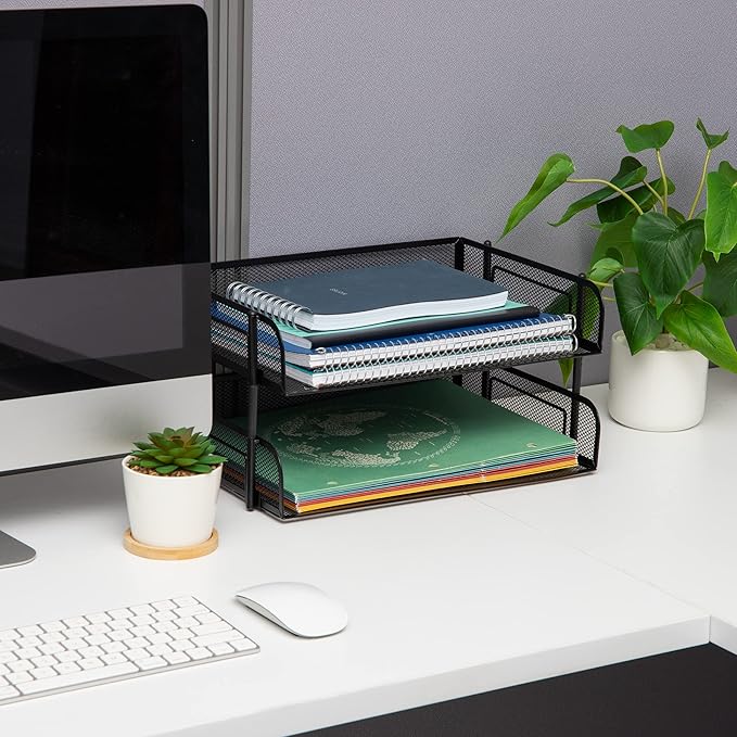 Mind Reader Stackable Paper Tray, Desktop Organizer, File Storage, Metal Mesh - Image 2