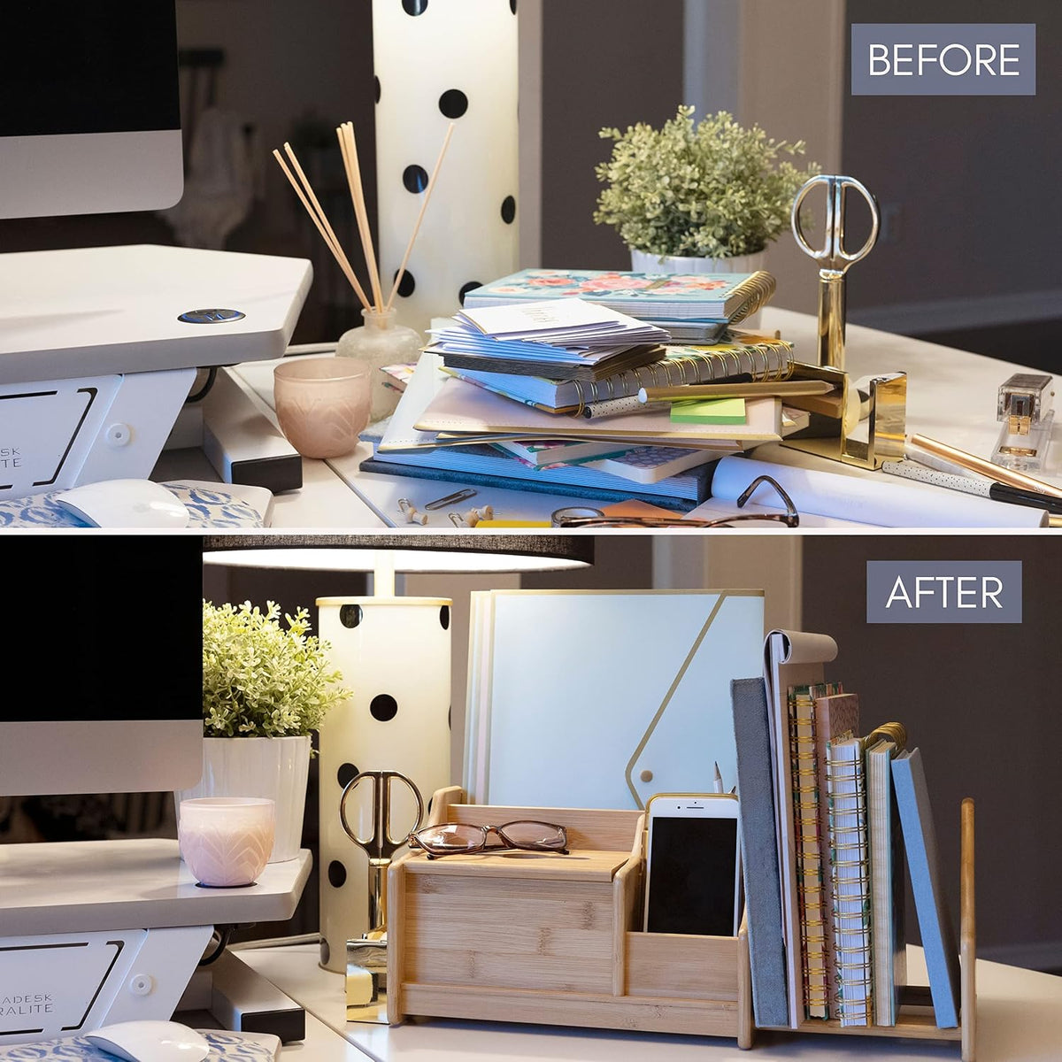 DECOMIL Bamboo Desk Organizer, Wood Desktop Shelf, Perfect Office Decor for O...