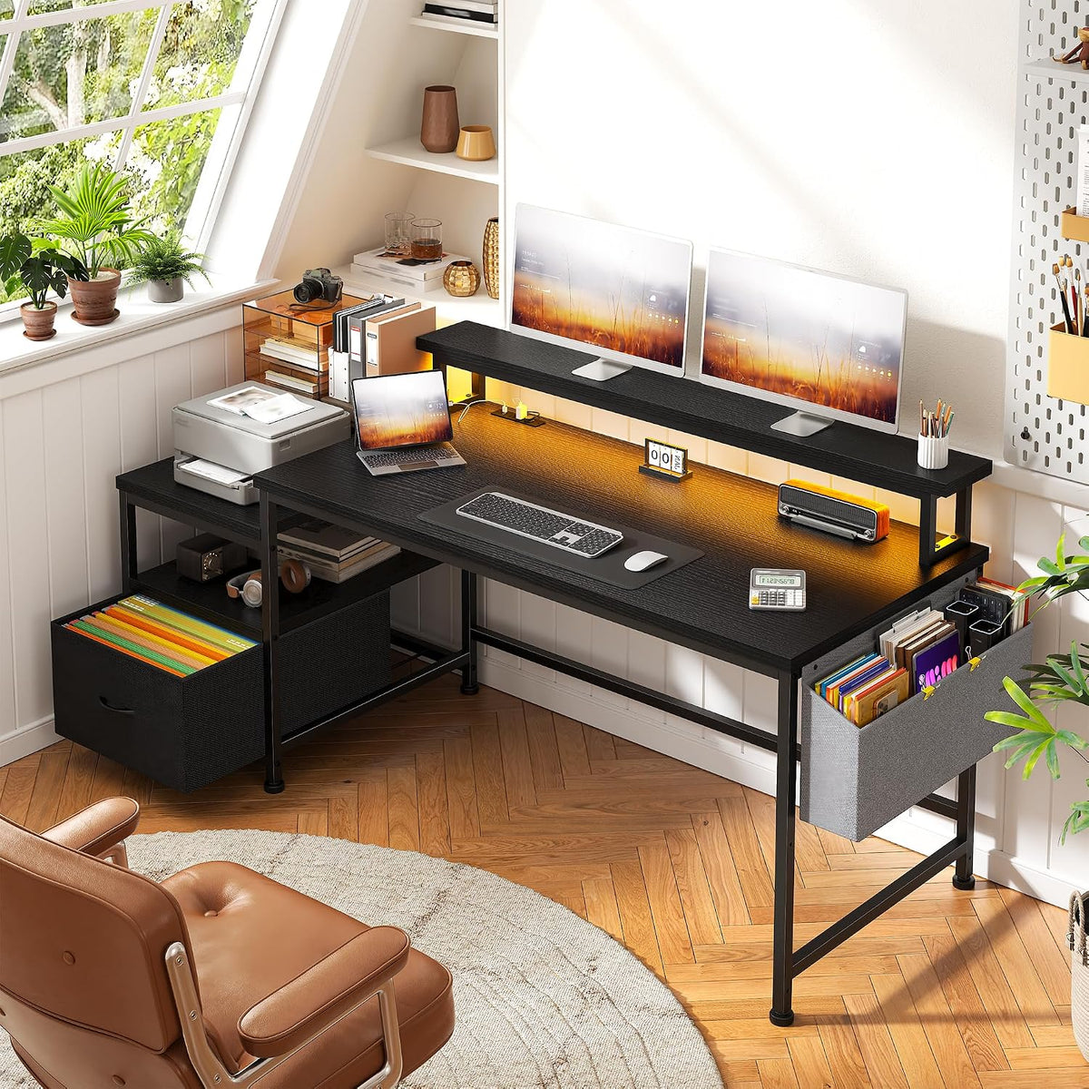 DurayLoly 57" Office Desk with Drawers & Printer Space for Home Work...