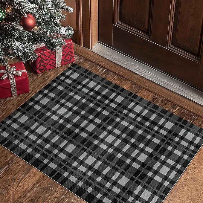 GENIMO Checkered Rug 3x5 Ft Black and White Fine Plaid Outdoor Rug Buffalo - Image 4