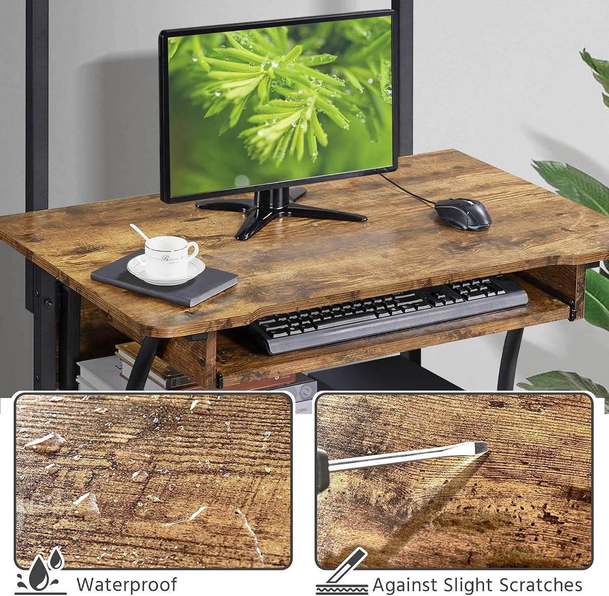 Topeakmart 2-Tier Rolling Desk with Printer Shelf & Keyboard Tray, Rustic...
