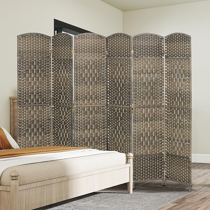 HOMCOM 6 Panel Room Divider, Hand-Woven Freestanding Wall Partition - Image 8
