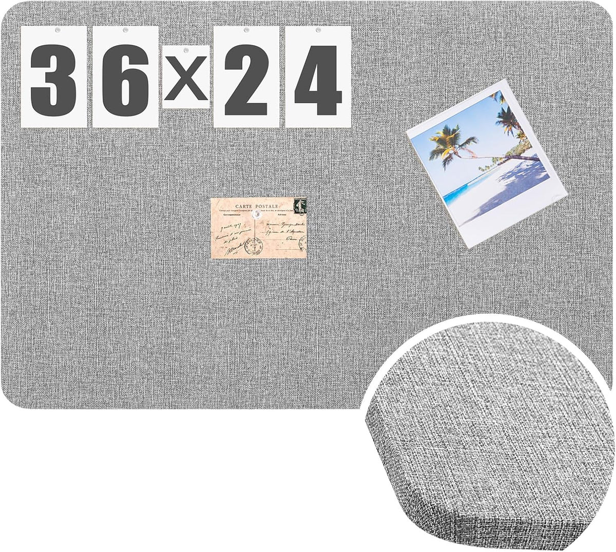 Hahafelt Linen Fabric Bulletin Board Pinboard, 36"x24", Grey