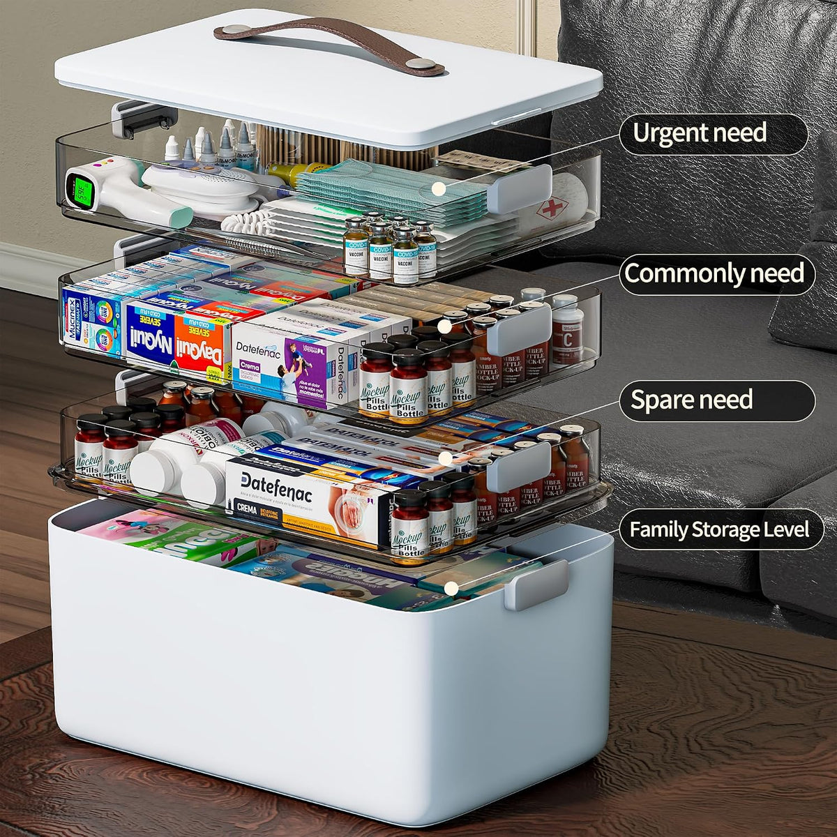 CTIME 4-Tier Medicine Organizer - Portable Medicine Cabinet with Handle