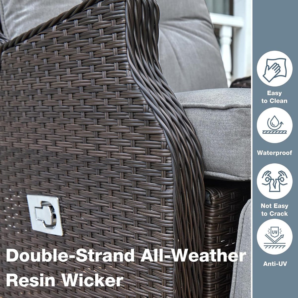 Outdoor Recliner with Adjustable Back and Footrest,Light Grey