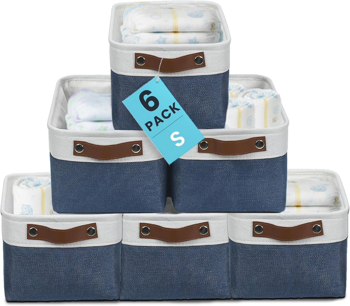 OrganiHaus 12x8in Canvas Storage Baskets, 6 Pack - Fabric Bins for Shelves