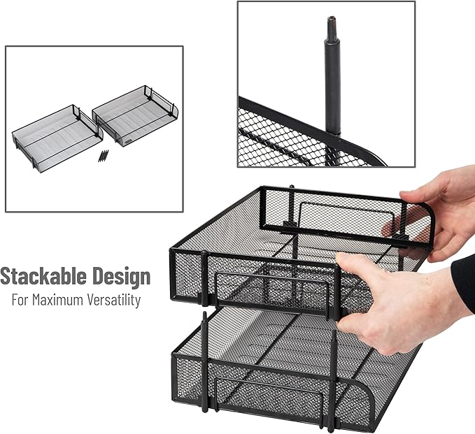 Mind Reader Stackable Paper Tray, Desktop Organizer, File Storage, Metal Mesh - Image 4