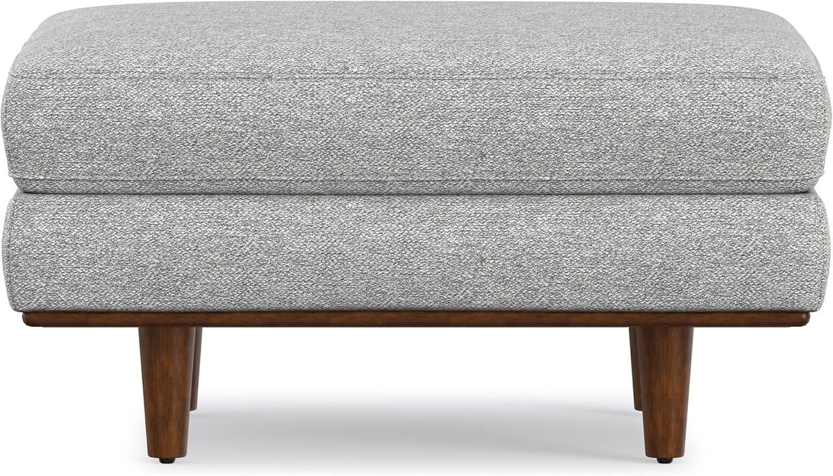 SIMPLIHOME Morrison 33" Wide Woven-Blend Rectangle Ottoman in Mist Grey