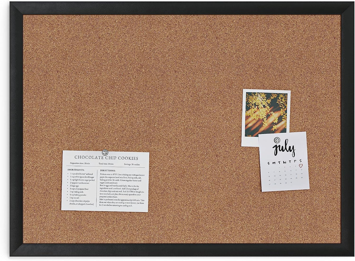 U Brands Cork Bulletin Board, 17" x 23", Black Wood Frame