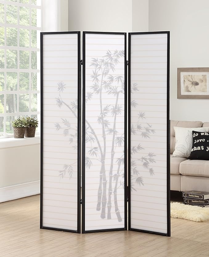 Roundhill Furniture 3-Panel Oriental Shoji Room Divider Screen - Image 2