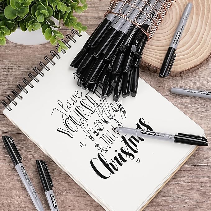 WOSWEL Permanent Markers Bulk, Ultra Fine Point, 48 Pack Black Permanent Marker - Image 3
