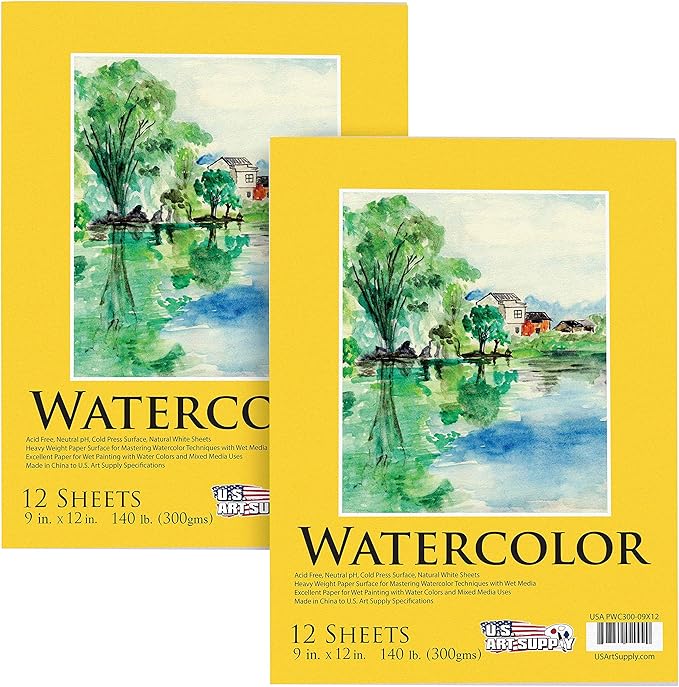 U.S. Art Supply 9" x 12" Premium Heavyweight Watercolor Paper Pad, 140lb by USArtSupply