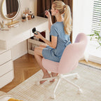 DurayLoly Vanity Chair with Open Back & Wheels,Armless,Pink | Armless,Silent Wheels, Height Adjustable, Soft Teddy Fabric, 360° Swivel for Bedroom Vanity & Home Office, Candy Pink