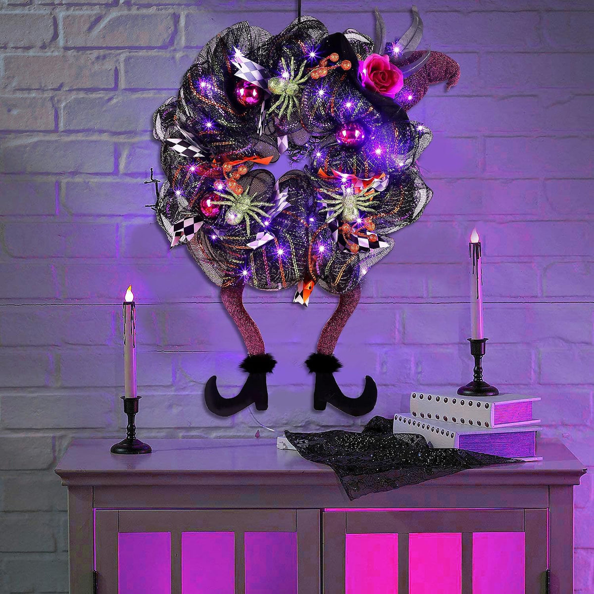 Lulu Home 18"x30" Halloween Wreath, Purple, 30 LED Lighted
