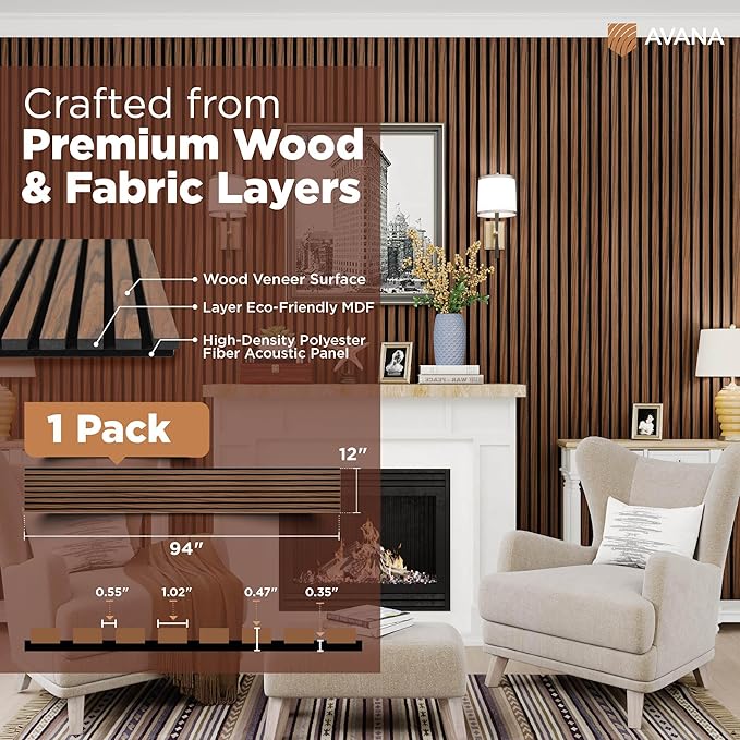 Avana Acoustic Wood Wall Panels – 94.4 X 12.6 Inch Walnut Acoustic Panels 1 PC - Image 4