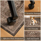 Office Chair Mat for Hardwood Floors, 60" x 72" Brown Boho Under Desk Rug, Ultra Soft Low Pile Floor Protector for Rolling Computer Chairs, Non Slip Easy Clean Desk Mat for Home Office