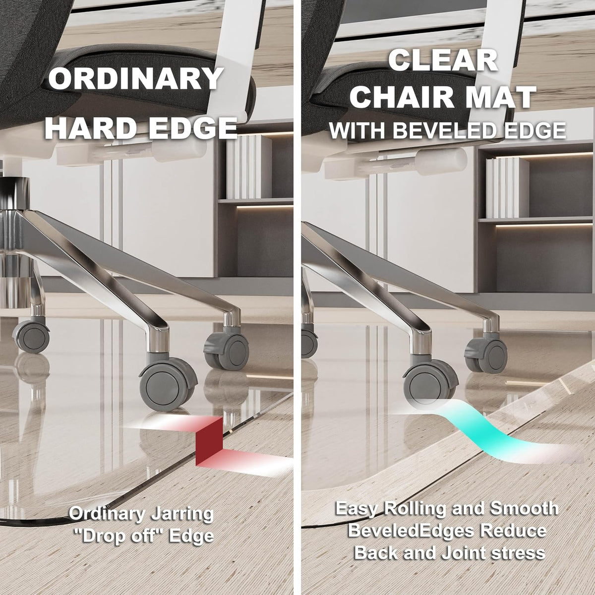 Beveled Edge Office Chair Mat for Carpet Crystal Clear 32" x 46" Heavy Duty Computer Desk Mats for Low Flat and No Pile Carpeted Floor or Hard Floor - Clear Rug Pad for Rolling Chairs