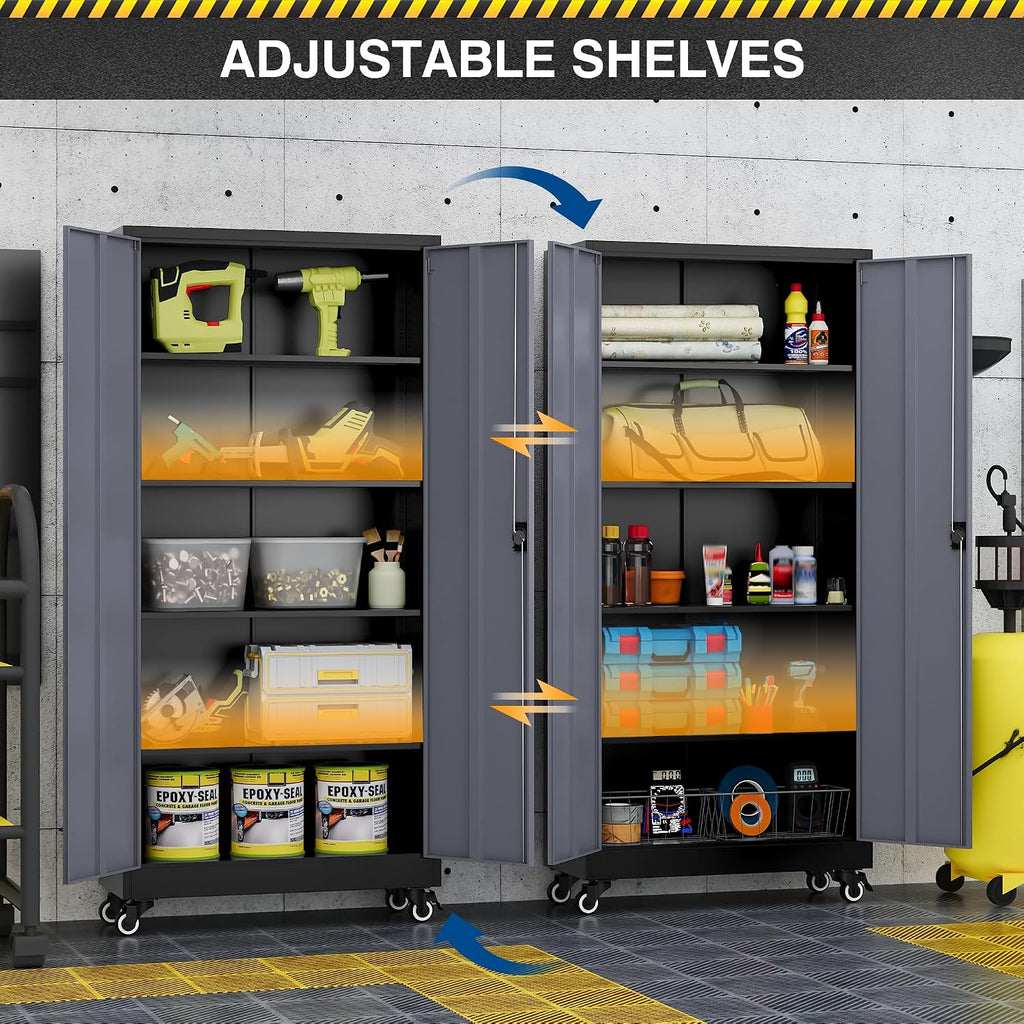 fesbos metal rolling storage cabinet-74.6” tall steel file, side view