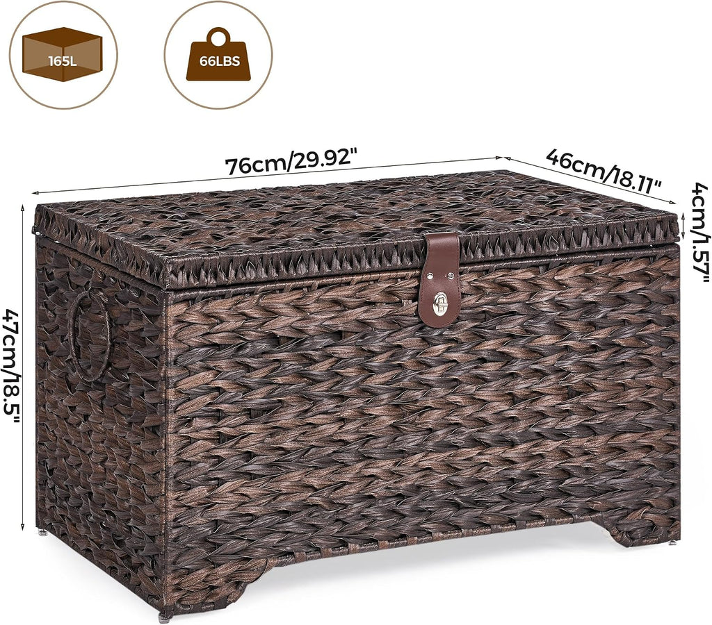 165l handwoven wicker storage basket with lid, large on a desk or shelf