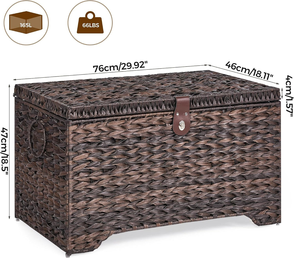 165l handwoven wicker storage basket with lid, large on a desk or shelf