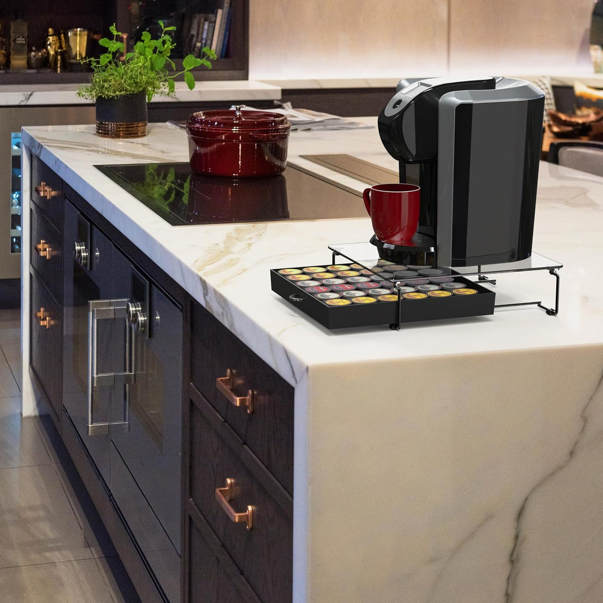 Deco Brothers Tempered Glass K-Cup Holder Drawer for 36 Coffee Pods, Black