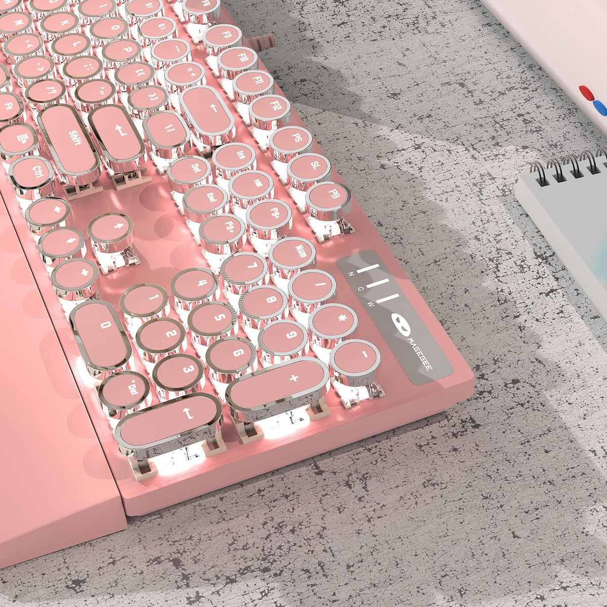 Typewriter Mechanical Gaming Keyboard and Mouse Combo, Retro Punk Round Keyca...